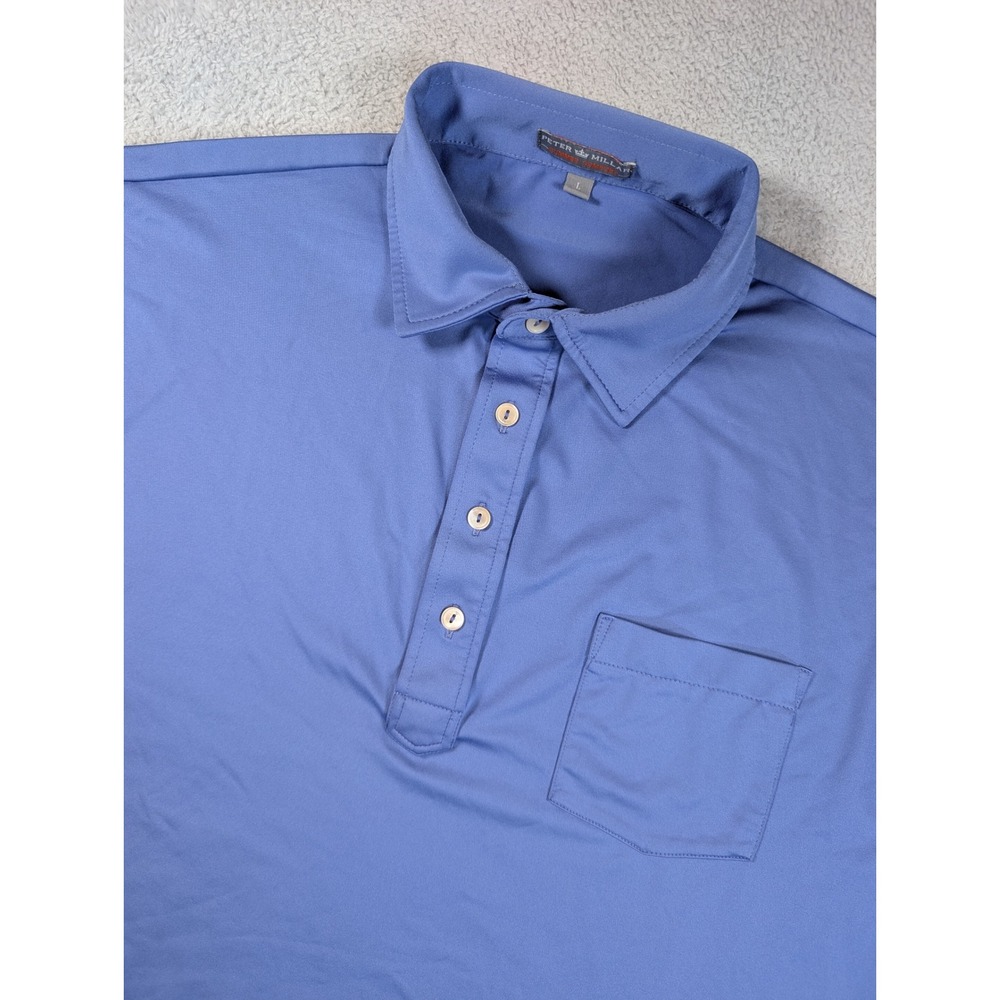 Peter Millar Summer Comfort Mens Blue Performance Golf Polo Shirt Large Pocket